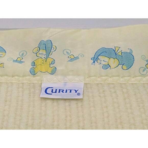 VTG CURITY Thermal Knit Baby Blanket Satin Trim Yellow Sleeping Duck Puppy Bear - Picture 7 of 7